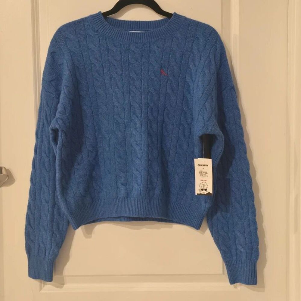 Old Navy x The Devil Wears Prada Blue Cable Knit Sweater Women’s Small NWT